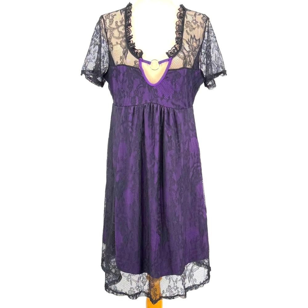 Rosegal Womens Dress 14 NWT Y2K Whimsigoth Fairy Vamp Witchy‎ Purple Black Lace